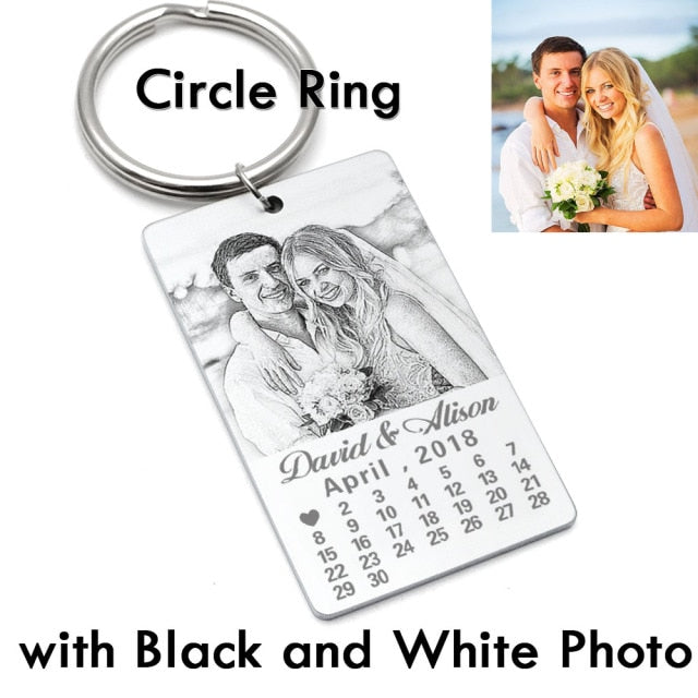 Personalized Calendar Keychain | Custom Keychain | Photo Keychain | Custom Text Picture Keyring | Anniversary Gift for Boyfriend