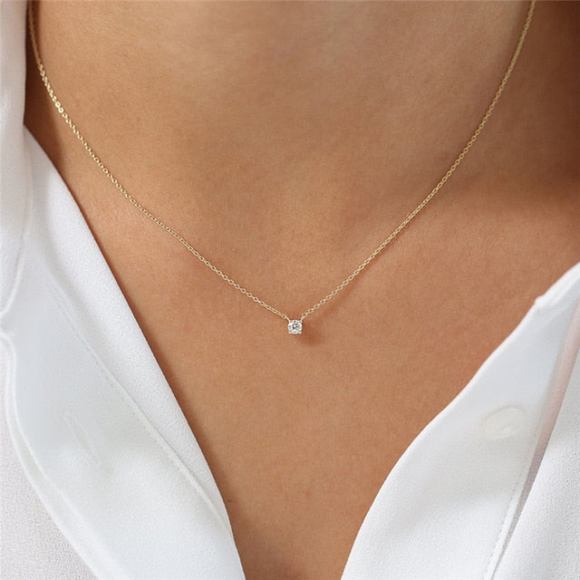 Sterling Silver Solitaire Necklace | CZ Crystal Necklace | Women Dainty Necklace | CZ Necklace | Minimalist Necklace | Tiny Diamond Necklace