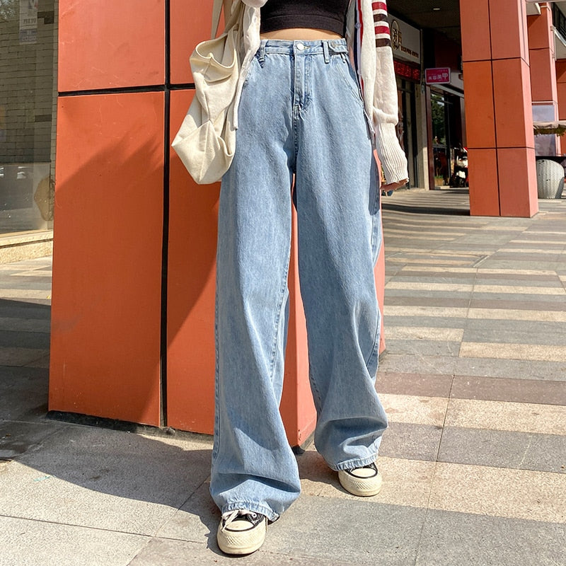 Woman Jeans High Waist Clothes Wide Leg Denim Clothing Blue Streetwear Vintage Quality 2020 Fashion Harajuku Straight Pants - BonoGifts