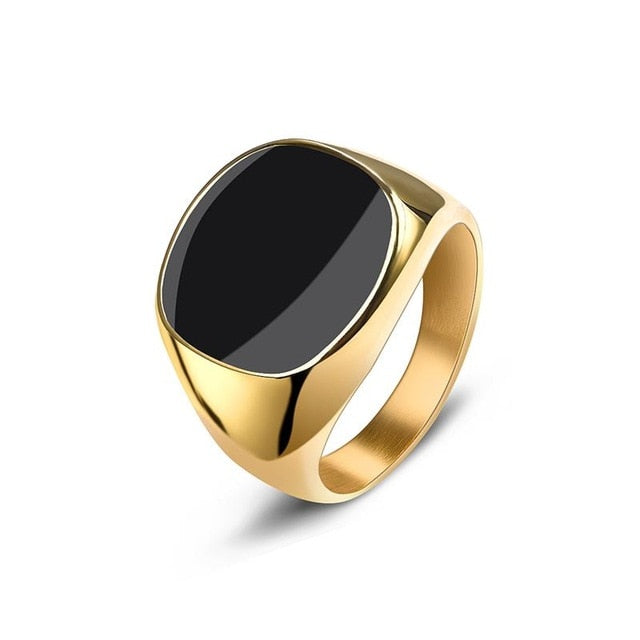 Siegelring aus Gold für Herren | Schwarzer Onyx-Ring | Edelstahlring | Schwarzer Siegelring | Siegelring für Herren | Männer Silberring | Schwarzer Steinring