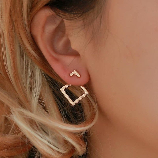 Geometric Stud Earrings | Square Earrings Studs | Women Minimal Earrings | Square Ear Jacket | Triangle Stud Earrings | Open Square Earring