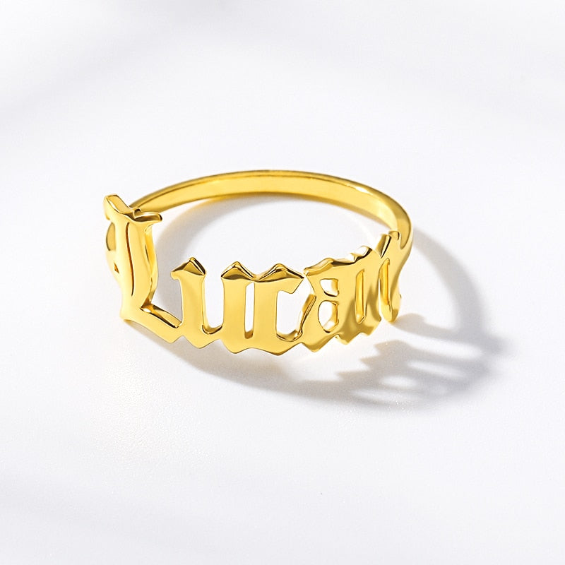 Anillo de nombre personalizado de acero inoxidable, anillos de fuentes inglesas antiguas para mujer, anillos de joyería Bff de tamaño ajustable personalizados para mujer