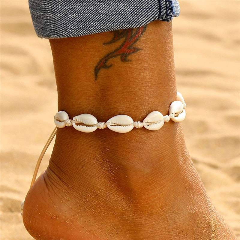 Kaurimuschel-Fußkettchen | Strand-Fußkettchen | Perlen Muschel Fußkettchen | Fußkettchen | Böhmisches Fußkettchen | Beinkette | Fußschmuck | Muschel Fußkettchen