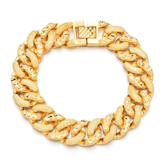 Plated 24K Gold Multi Shape Punk Bracelet Curb Cuban Chain Gold Color Bracelets Bangle For Men Women Jewelry Gifts