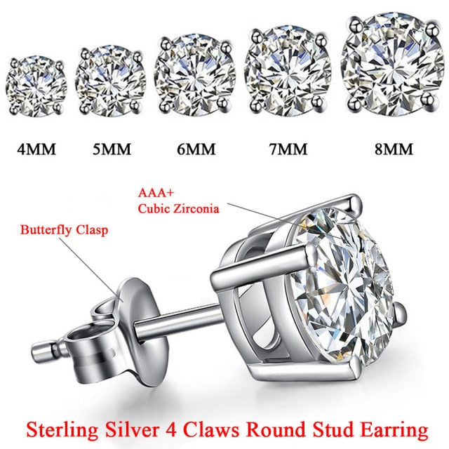 Authentic 925 Sterling Cubic Zirconia CZ Stud Earrings for Women Men Bead Ball Stud Earring Brincos S925-Sterling-Jewelry