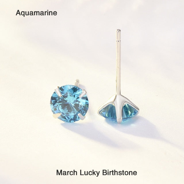 925 Sterling Stud Earring Month Lucky Birthstone AAA Cubic Zirconia CZ Channel Earring for Women Men S925 Wedding Jewelry