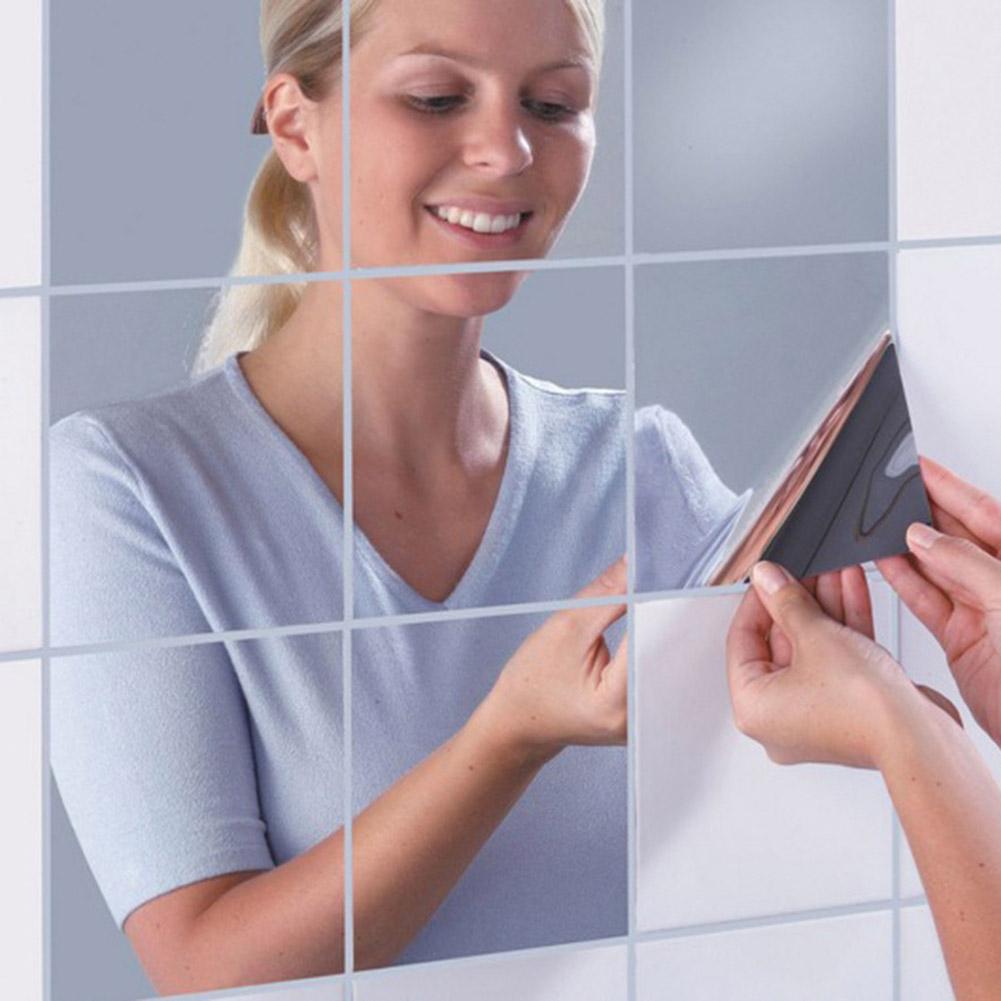 16pcs Mirror Wall Stickers Decal Self-adhesive Tiles Furniture Films 3D Mirror Wall Art Home Bathroom Decor