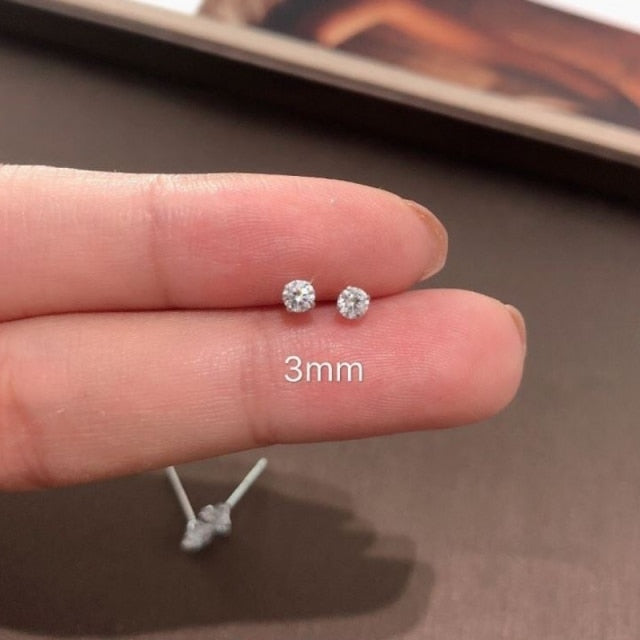 925 Sterling Silver Jewelry Women Cute Tiny Clear Crystal CZ Stud Earrings Gift for Girls Teens Lady