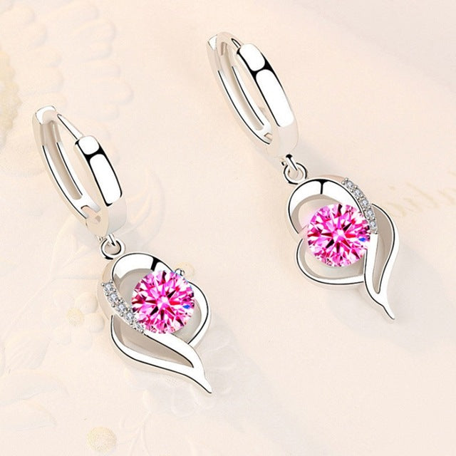 925 Sterling Silver  Woman Jewelry Blue Pink White Purple Crystal Zircon Earrings