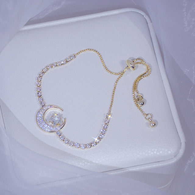 Arrive Elegant Delicate Zircon Moon Star Bracelet Bling Micro Inlaid Zirconia Feminia Pulseras Bangles Anniversary Gift