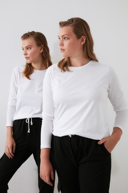 Cycling Long Neck Knitted Basic Shirt | Streetwear Summer Casual Women Shirt O-Neck Long Sleeve Shirt | Women Black And White Striped Shirt - BonoGifts