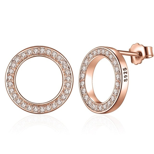 Forever Clear CZ 925 Sterling Silver Circle Round Stud Earrings with CZ Jewelry GIFT Oorbellen Bijoux PAS437