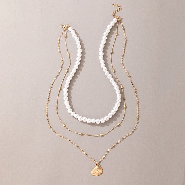 Luxury Pearl Stone Shell Pendant Necklace for Women Summer Star Heart Chain Choker Necklace Bohemian Jewelry Gift