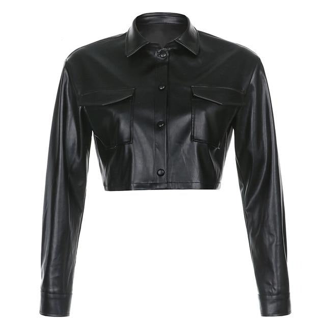 Women Leather Jacket | Women Crop Leather Jacket | Cropped Leather Jacket | Streetwear Jacket | Women Pu Jacket | Buttons up Leather Jacket