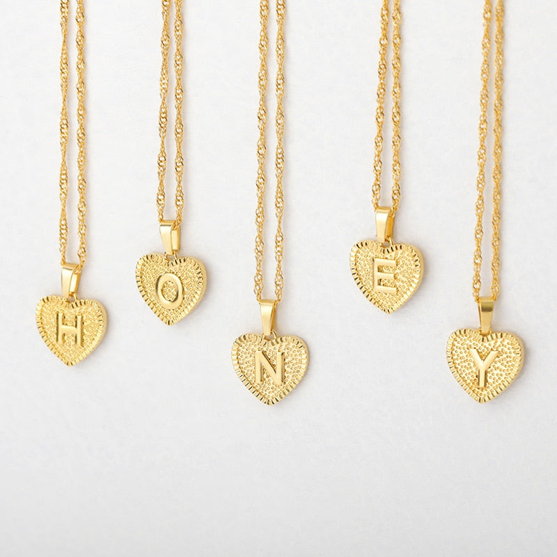 Custom Initial Heart Charm Necklace | Gold Heart Necklace | Necklace With Initial | Initial Necklace | Women Heart Necklaces | Heart Pendant