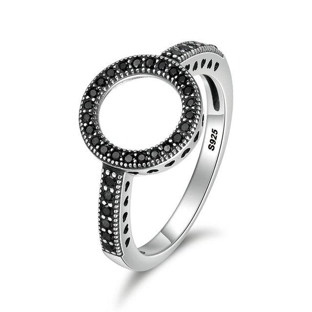 Anillos de dedo redondos de círculo de circonia cúbica negra para siempre de Plata de Ley 925 para mujer, joyería, regalo de Navidad