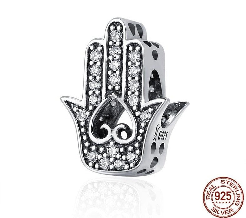 Authentic 925 Sterling Silver Good Luck Hand Of Fatima Charms fit Women Bracelets & Necklaces DIY Silver jewelry