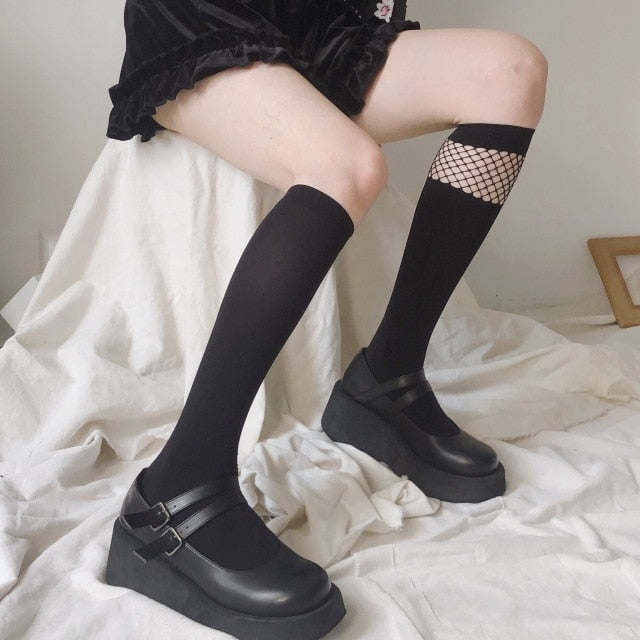 Mesh Velvet Leg Socks JK Cosplay Costumes Accessories | Uniform | Dark Girl Fishnet Stockings Lolita