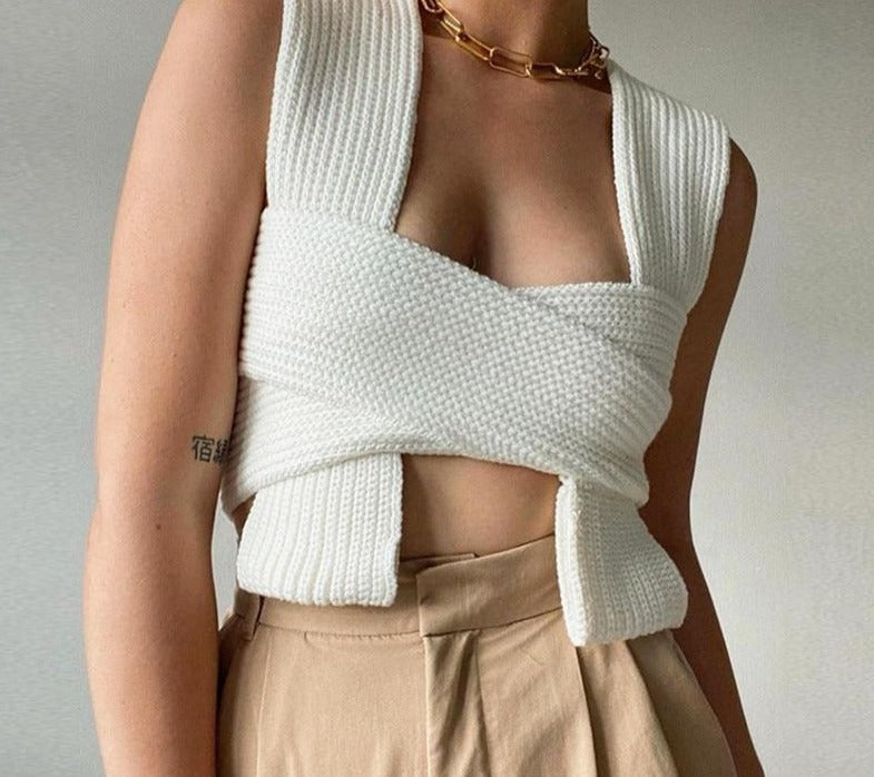 Knitted Sweater Vest | Women's Sexy Top | Pullover Y2K Top | Sleeveless Knitted Short Sweater | Sleeveless Vest Crop Sweater | Winter Vest - BonoGifts