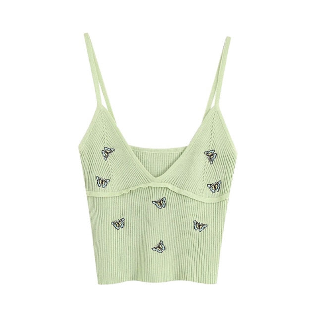 Butterfly Knitted Blouses | Butterfly Print Blouses | Thin Strap Crop Tops | Backless Sexy Top | Tops For Women | Summer Casual Shirts Tops