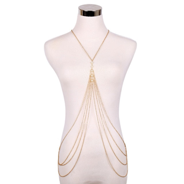 Gold Color Body Chain Women Metal Belly Jewelry Bikini Waist Harness Beach Summer Accessories