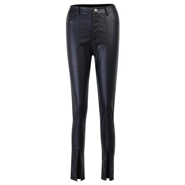 Women Leather Pants | Zipper Skinny Pant | Women Casual Pants | High Waist Pant | Women Split Pants | Leather Trousers | Office Lady Pants