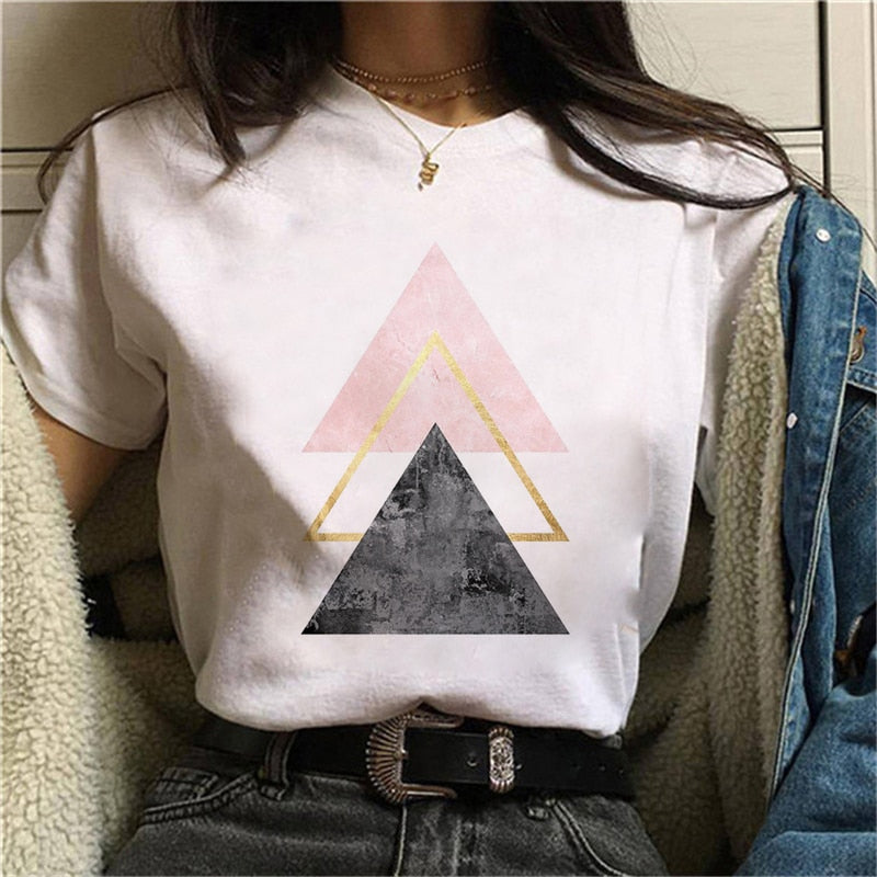 Geometry Printed Women T-Shirt | Women 90s Graphic Shirts | Short Sleeve Female Shirt | Harajuku Tops Tee | Pattern design Shirts for Ladies - BonoGifts