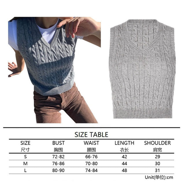 Argyle Knit Cropped Sweater Vest | Streetwear VNeck Y2K Vest | Women Knitted Vest Sweater | College Style Vest | Sleeveless Pullover Sweater