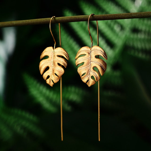 Monstera Leaf Earrings | Leaf Dangle Earrings | Monstera Earrings | Leaves Drop Earrings | Gold Leaf Earrings | Tropical Plant Leaf Earring