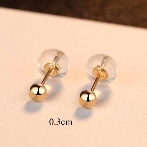Kugel-Ohrstecker | Goldkugelbolzen | Minimalistischer Ohrring | Winzige Perlenbolzen | Zierliche Ohrstecker aus 18 Karat Gelbgold | Kleine Nieten | Kleine Kugelohrringe