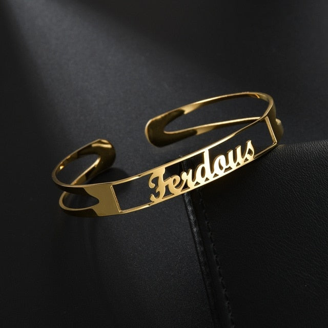 Customized Letter Name Bracelet Personalized Custom Bangles Women Men Rose Gold Stainless Steel Chrismas Jewelry Gift
