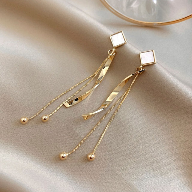 Drop Chain Earrings | Rhinestone Earrings | Pendant Studs | Korean Style Earring | Metal long Earring | Cable Chain Earring | Dangle Earring