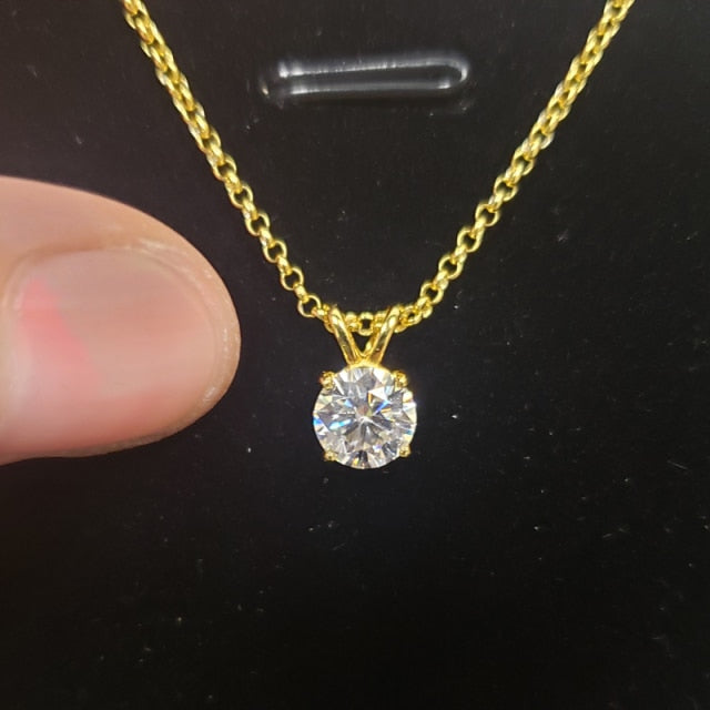1 Carat Moissanite Pendant | 18K Gold Plated Moissanite Necklace | Sterling Silver Chain Solitaire Necklace | Women Necklace Wedding Jewelry