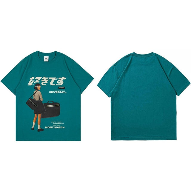 Hip Hop Streetwear Harajuku T Shirt Girl Japanese Kanji Print Tshirt  Men Summer Short Sleeve T-Shirt Cotton Loose Tops Tees