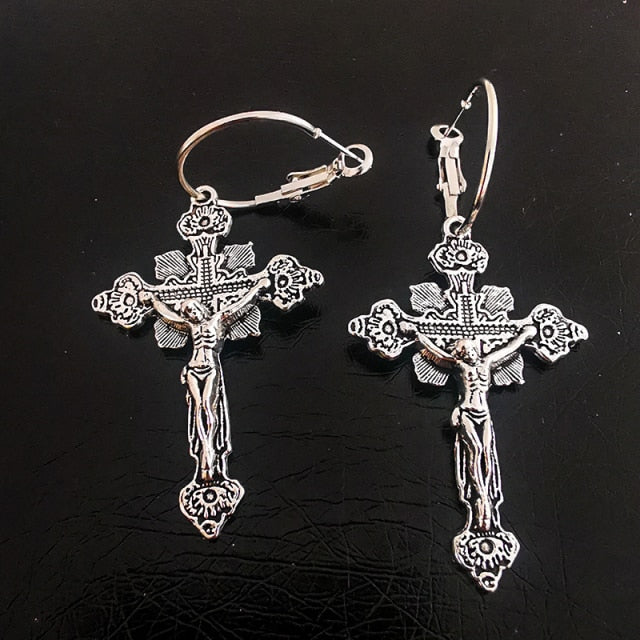 Cross Dangle Drop Earrings | Gothic Cross Earrings | Cross Hoop Earrings | Religious Earrings | Cross Shaped Charm | Huggie Hoop Earrings