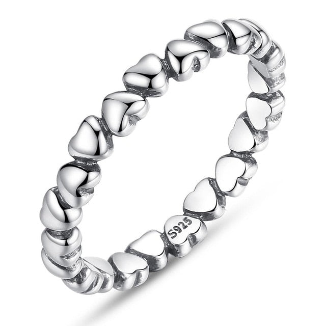 925 Sterling Silver Forever Love Heart Finger Ring Original Jewelry Gift Stackable Bague Korean Jewelry PA7108