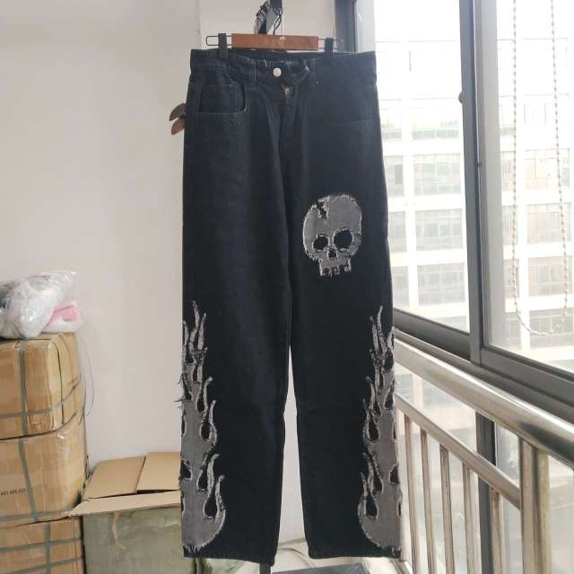 Skeleton Jeans | Women Streetwear Pants | Wide Leg Skull Jeans | High Waist Pants | Street Style Pants | Baggy Jeans | Women Straight Jeans