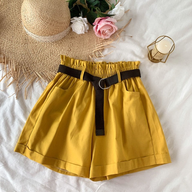 Women High Waist Shorts | Korean Style Short | Cotton Short | Casual Shorts | Street Style Short | Short Pant with Belt | Solid Color Shorts