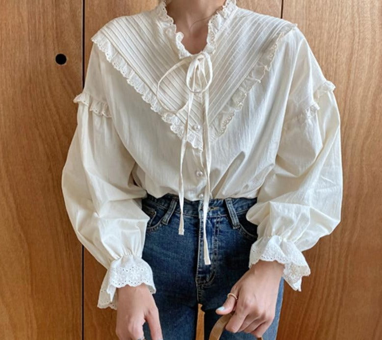 Women Korean Style Loose Blouses | Hollow Out Tops Shirt | Women Casual Top | Solid Long Sleeve Top | Women Vintage Elegant Top | Fancy Top - BonoGifts