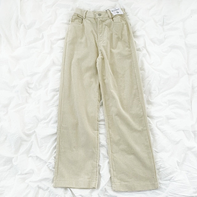 Women Casual Pants | Wide Leg Trousers | High Waist Corduroy Pants | Street Style Pants | Elastic Waist Cotton Pants | Streetwear Trousers - BonoGifts