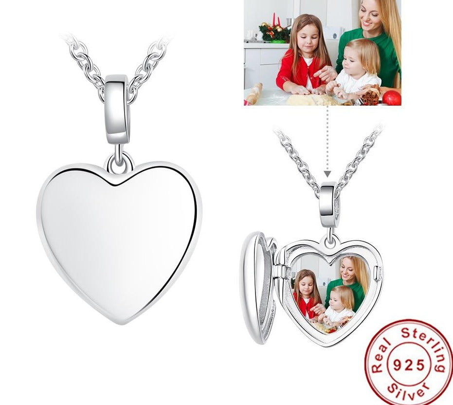 Collar de corazón de plata de ley 925 con foto personalizada, collar con colgante personalizado de amor romántico para mujer, joyería fina