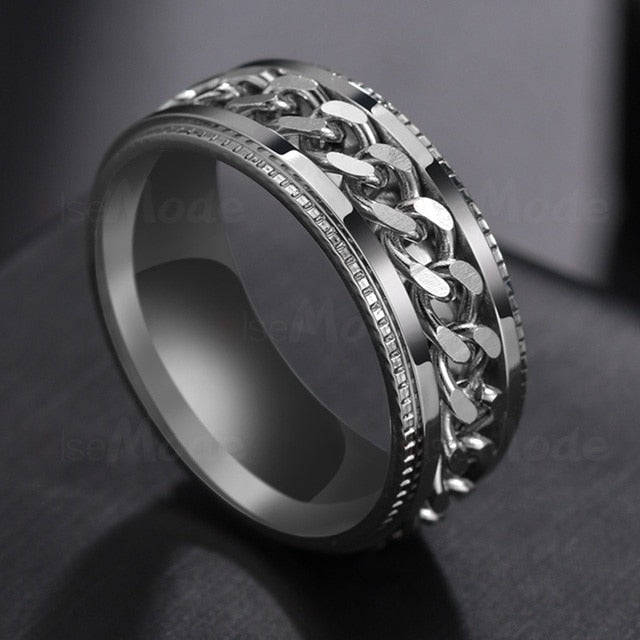 Cool Stainless Steel Rotatable Men Couple Ring High Spinner Chain Rotable Rings Punk Women Man Jewelry for Party Gift