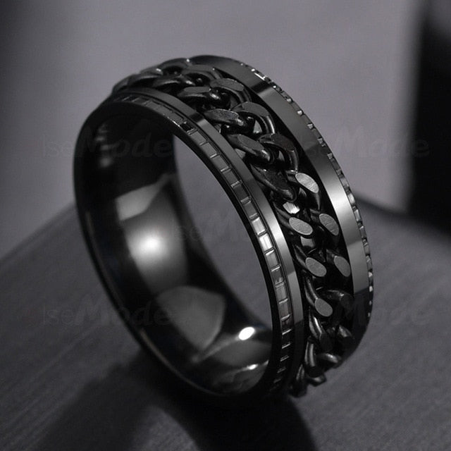 Cool Stainless Steel Rotatable Men Couple Ring High Spinner Chain Rotable Rings Punk Women Man Jewelry for Party Gift