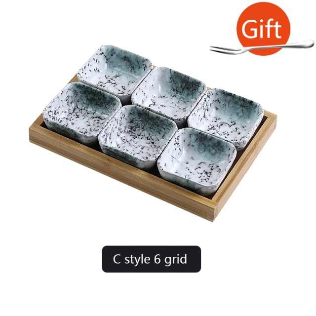 Creative Ceramic Grid Fruit Snack Plates Set For Food Japanese Tableware With Tray Serving dishes Home Fruit Bowl Snack Tray