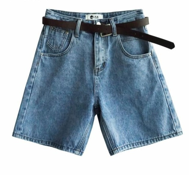 Women Denim Shorts | High Waist Belted Loose Shorts | Jeans Shorts | Summer Streetwear Shorts | Street Style Shorts | Korean Style Shorts
