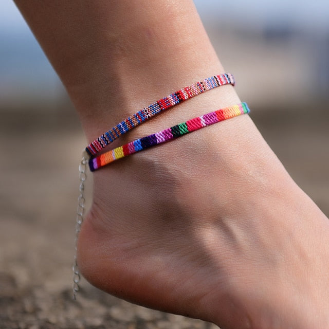 2Pcs/Lot Bohemian Anklets for Men and Women Handmade Rope Friendship Beach Barefoot Bracelet on the Leg Chain Boho Foot Jewelry