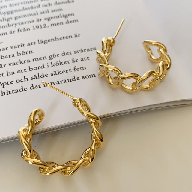 Geometric Round Hoop Earrings | Twist Hoop Earrings | Minimalist Earrings | Chunky Hoop Earrings | Small Curve Earrings | Tube Hoop Earrings