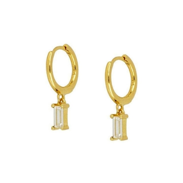 Baguette CZ Earrings | Small Hoop Earrings | Women Cz Drop Earrings | Minimalist Baguette CZ Charm | Huggie Hoop Earrings | CZ Hoop Earring