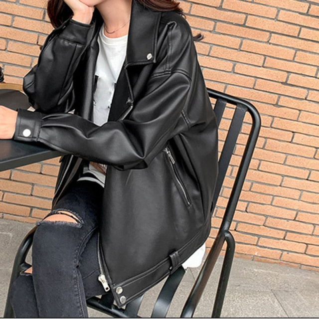Damen Lederjacke | Weiße Lederjacke | Bikerjacken für Damen | Schwarze Lederjacke | Damen Motorradjacke | Jacke im koreanischen Stil