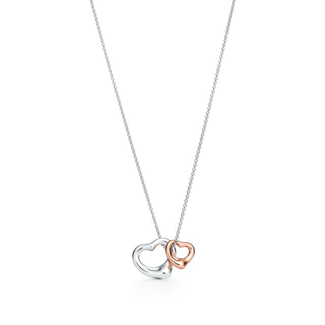 High 1:1 original TIF Sterling Silver 925 necklace classic elegant rose gold double heart pendant for ladies